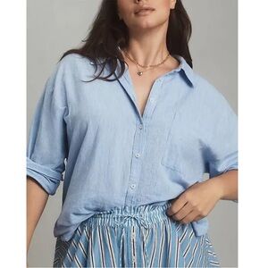 Anthropologie Maeve Linen Cotton Blend Button Minimalist Shirt Blue medium